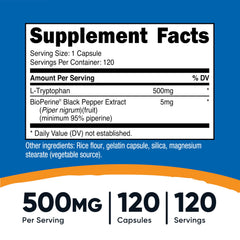 Nutricost L-Tryptophan capsules close-up for easy swallowing.
