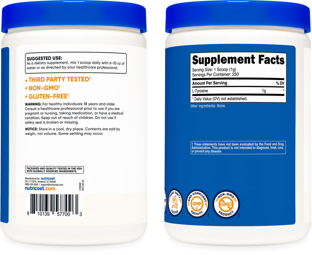 Nutricost L-Tyrosine powder in a daily routine setup for potential energy support