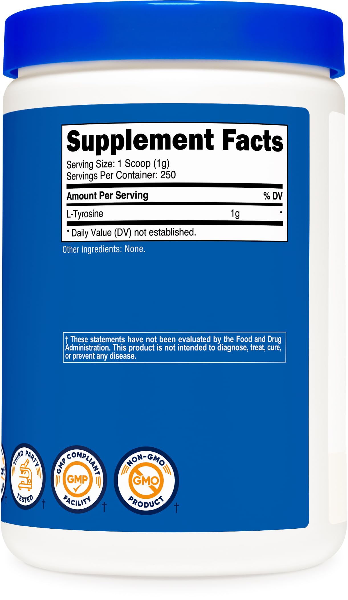 Nutricost L-Tyrosine label showing gluten-free and non-GMO notes