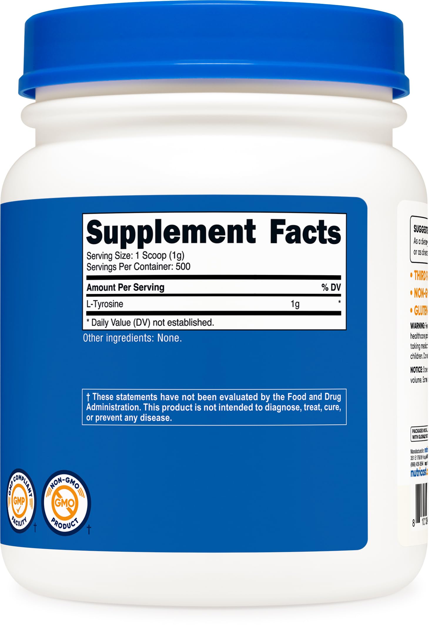 Nutricost L-Tyrosine powder being poured into a glass for convenient use.