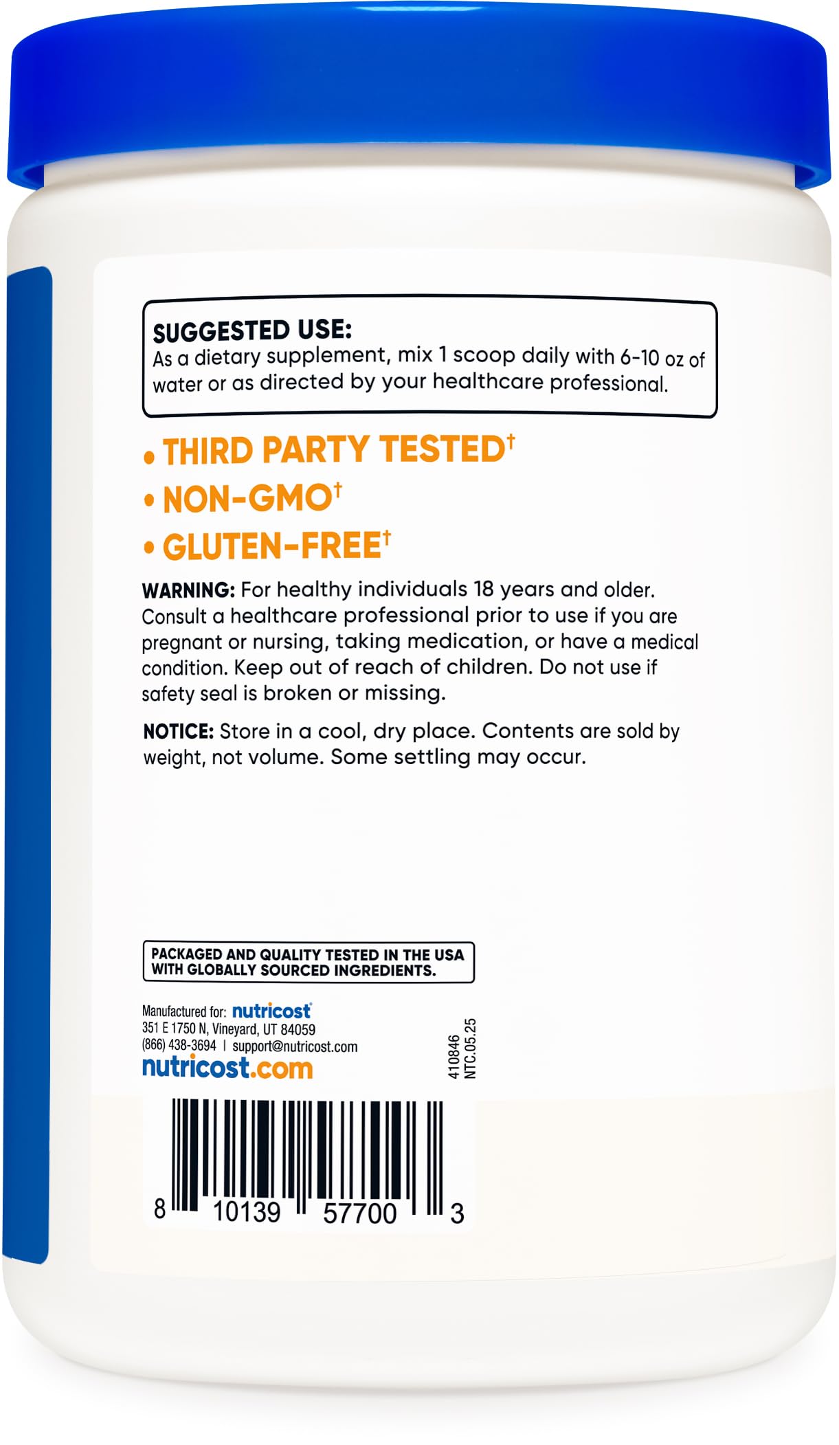 Pouring Nutricost L-Tyrosine powder into a scoop for easy use
