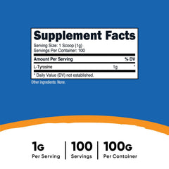 Nutricost L-Tyrosine powder scoop shows a precise 1 g serving for consistency.