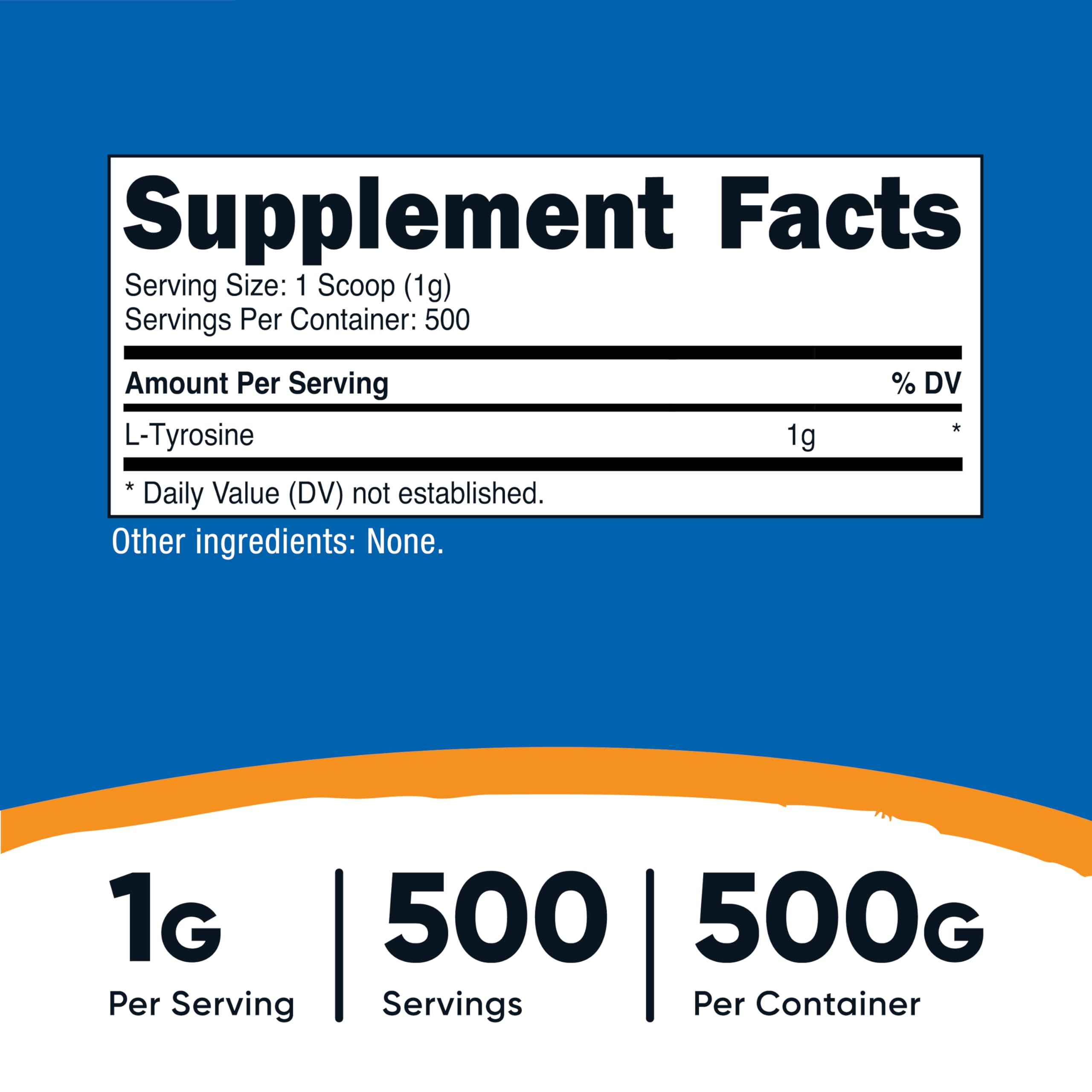 Nutricost L-Tyrosine powder with a serving emphasis on 1000 mg per serving.