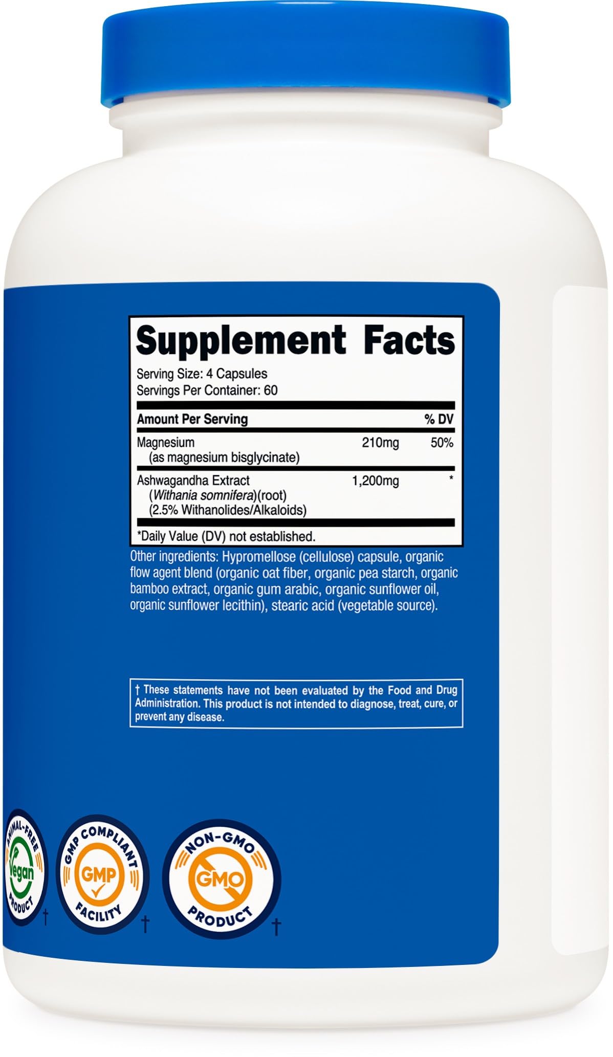 Nutricost label detail showcasing NSF, GMP, and FDA certifications.