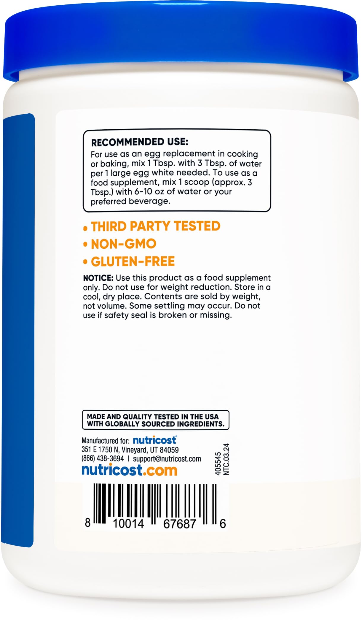 Nutricost product label highlighting non-GMO and gluten-free ingredients