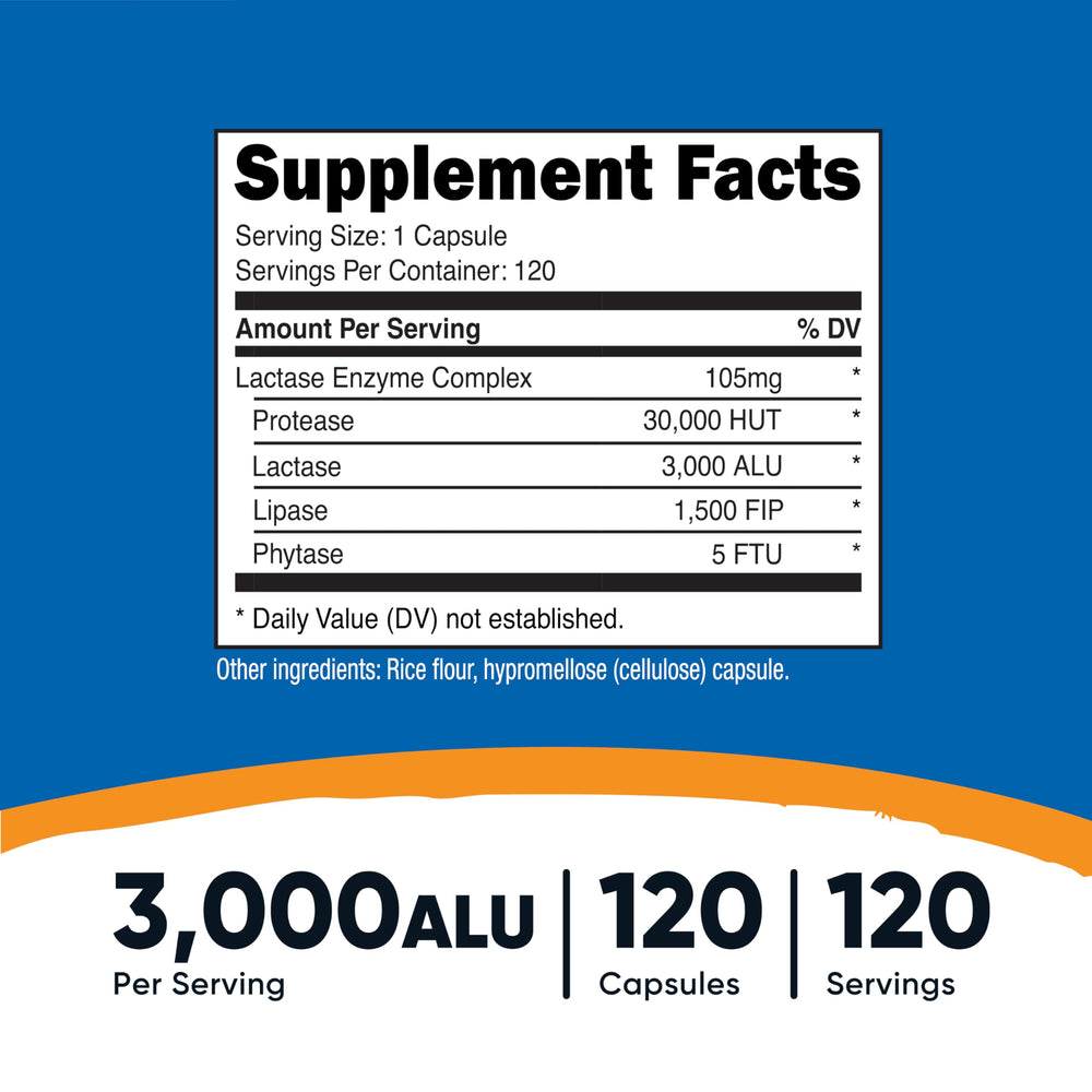 Nutricost Lactase Enzyme Complex capsules close-up, vegetarian formula for lactose digestion