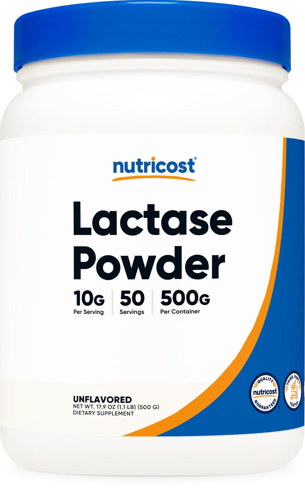 Nutricost Lactase Powder 500 g bottle ready for dairy meals