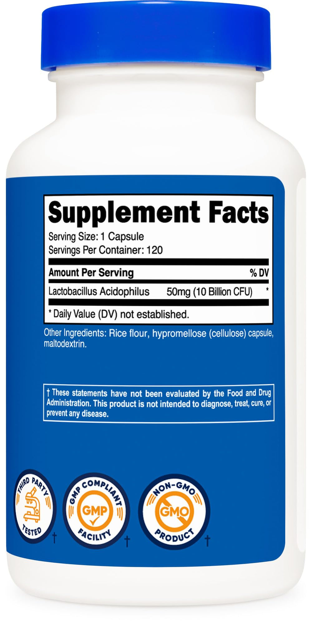 Nutricost Lactobacillus Acidophilus visual with friendly bacteria concept for gut health.