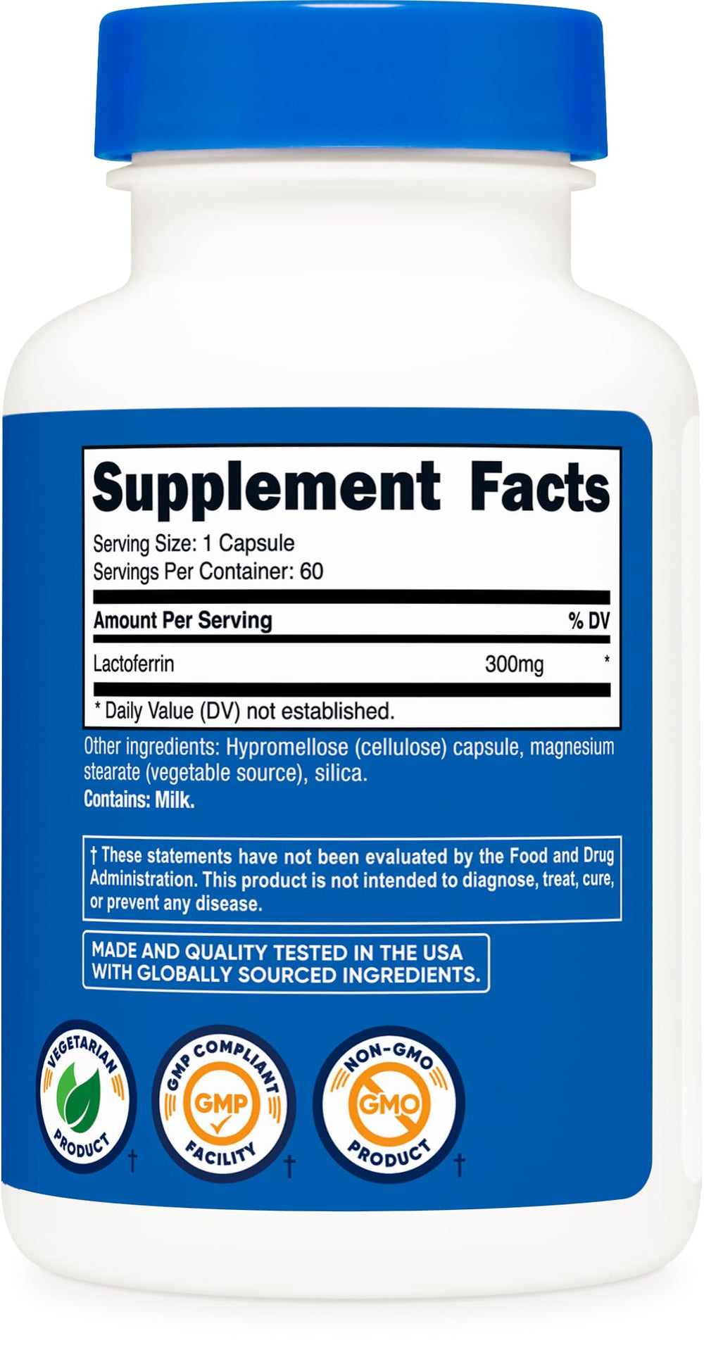 Nutricost Lactoferrin daily-use bottle supports routine supplementation.