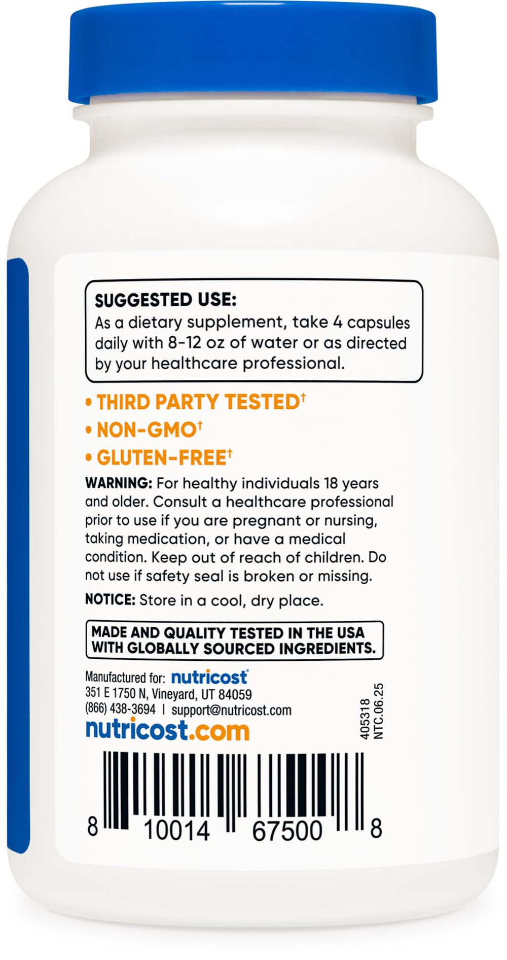 Nutricost L-Leucine third-party test seal indicating quality assurance