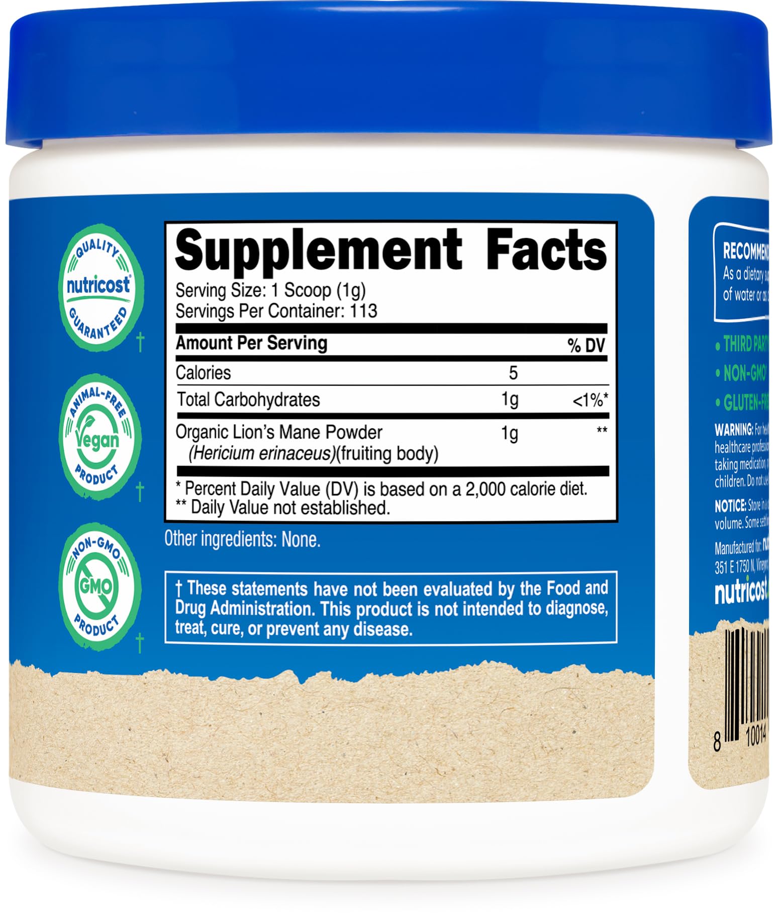 Nutricost Lion's Mane powder smoothie glass for versatile recipe blends.