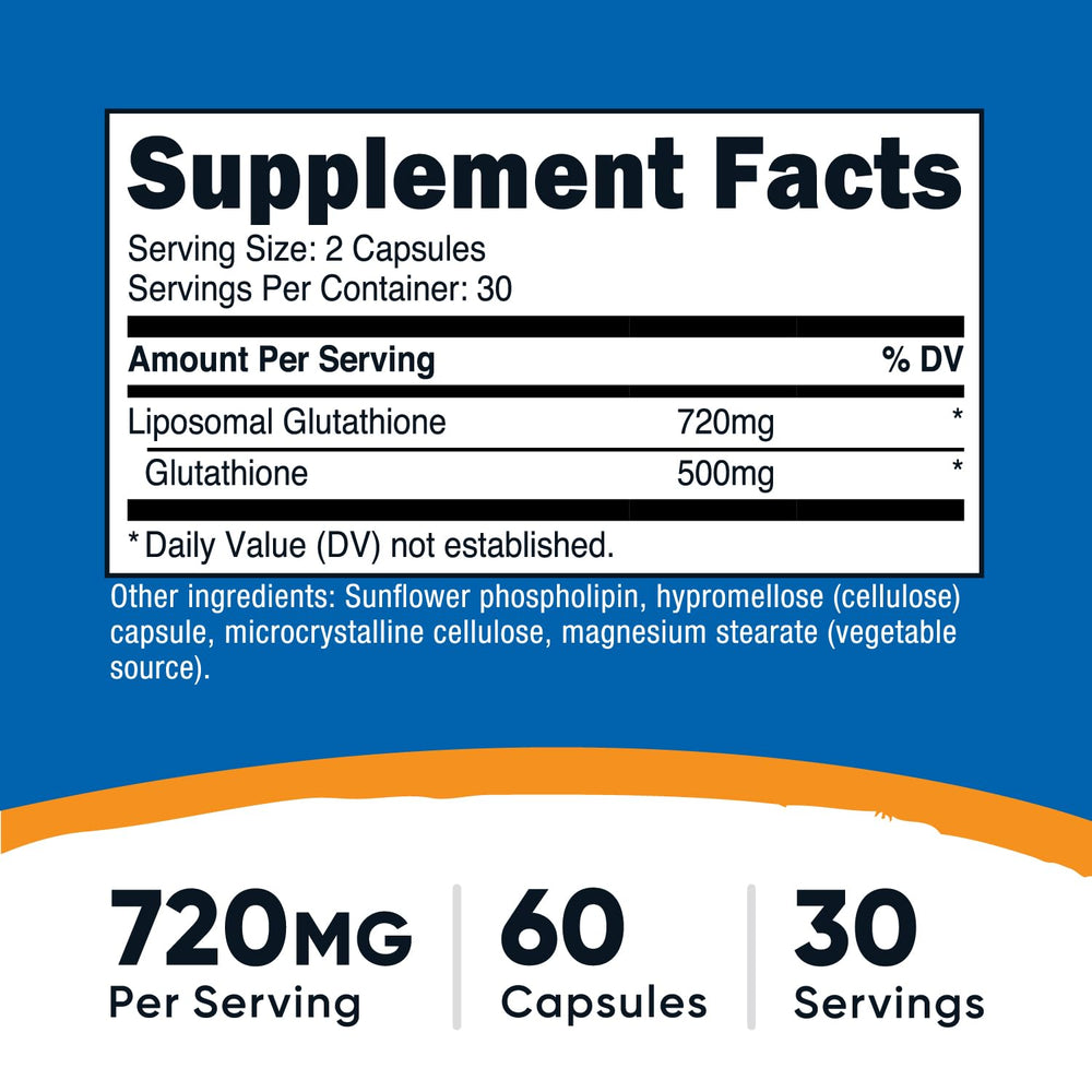 Nutricost liposomal glutathione capsules on a pack for daily use