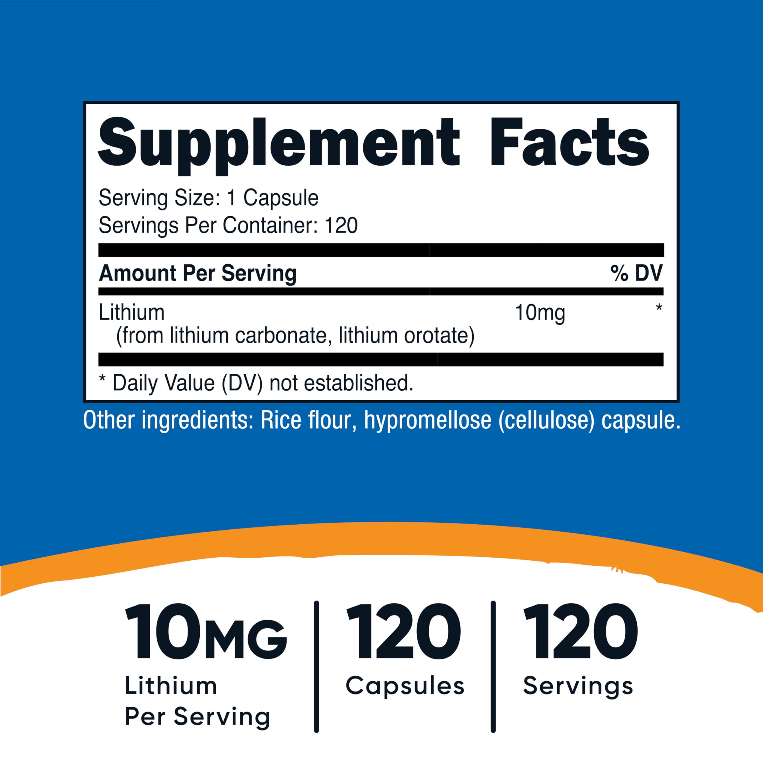 Nutricost Lithium Orotate 10mg capsules packaging with label detail for clarity