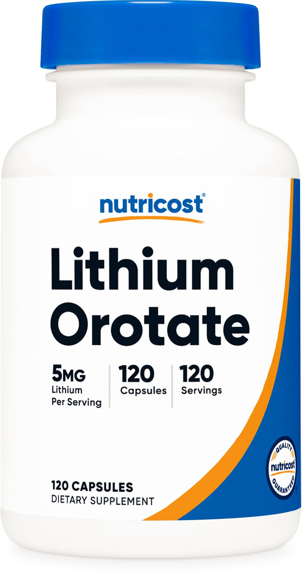 Nutricost Lithium Ootate 5mg bottle on table, ideal for daily vegetarian routines.