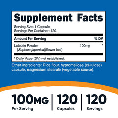 Nutricost Luteolin capsules pack showcasing easy-to-take capsule format.