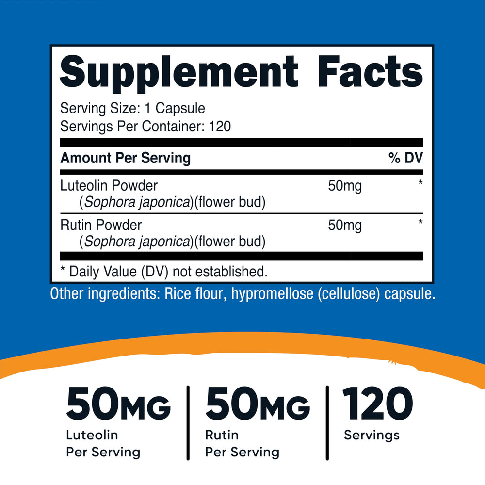 Nutricost Luteolin with Rutin capsules inside, vegetarian and gluten-free