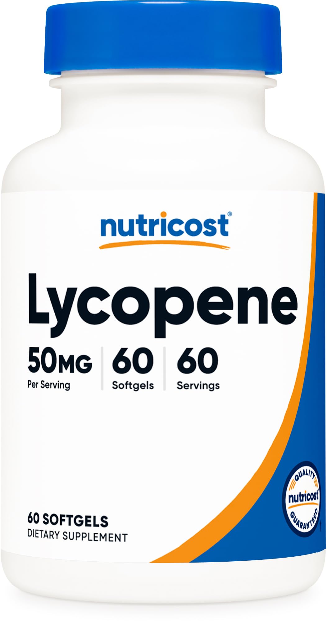 Nutricost Lycopene 50mg softgels bottle showing a clean, gluten-free supplement for daily support.