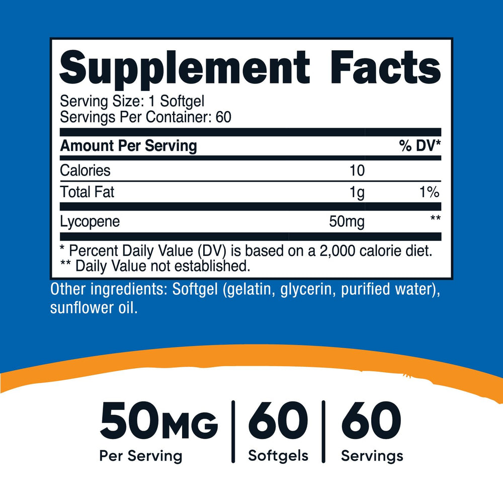 Nutricost Lycopene softgels closeup showcases easy-to-take daily capsule for convenience.