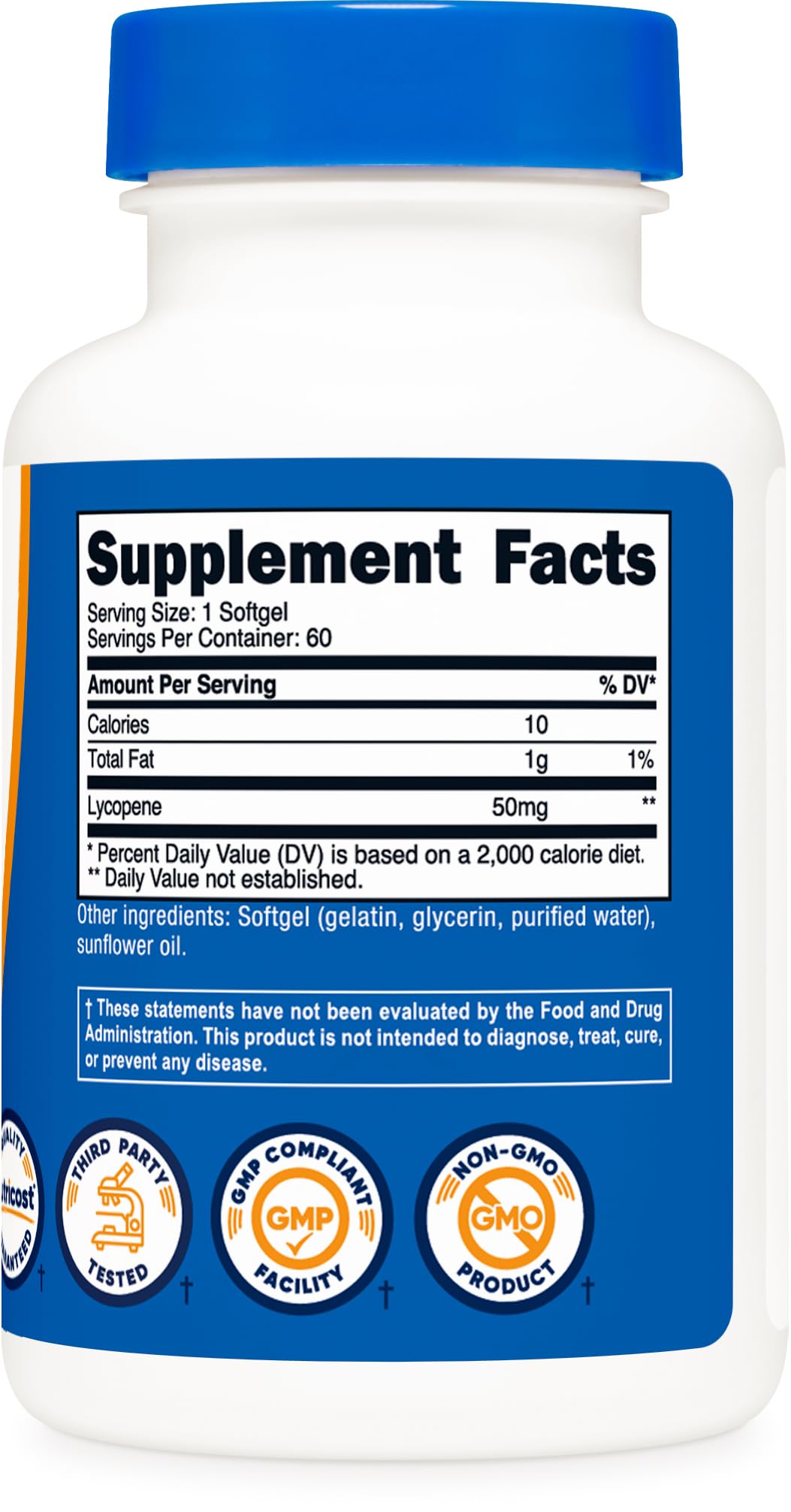 Nutricost Lycopene bottle in natural light on countertop suggesting long-lasting supply.