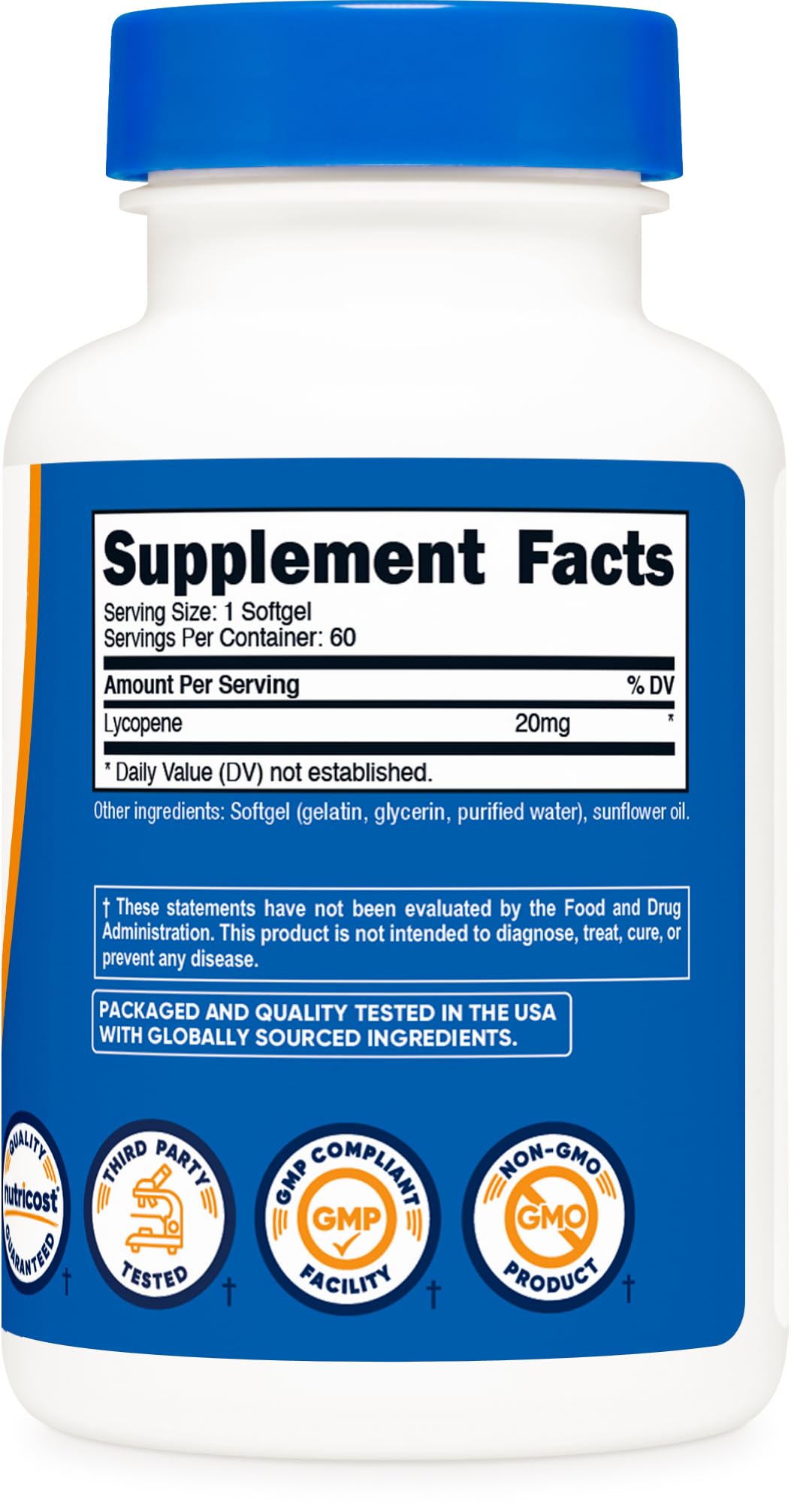 Close-up of Nutricost Lycopene softgels showing smooth texture