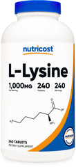 Nutricost L-Lysine 1000mg tablets on bottle for easy daily supplementation