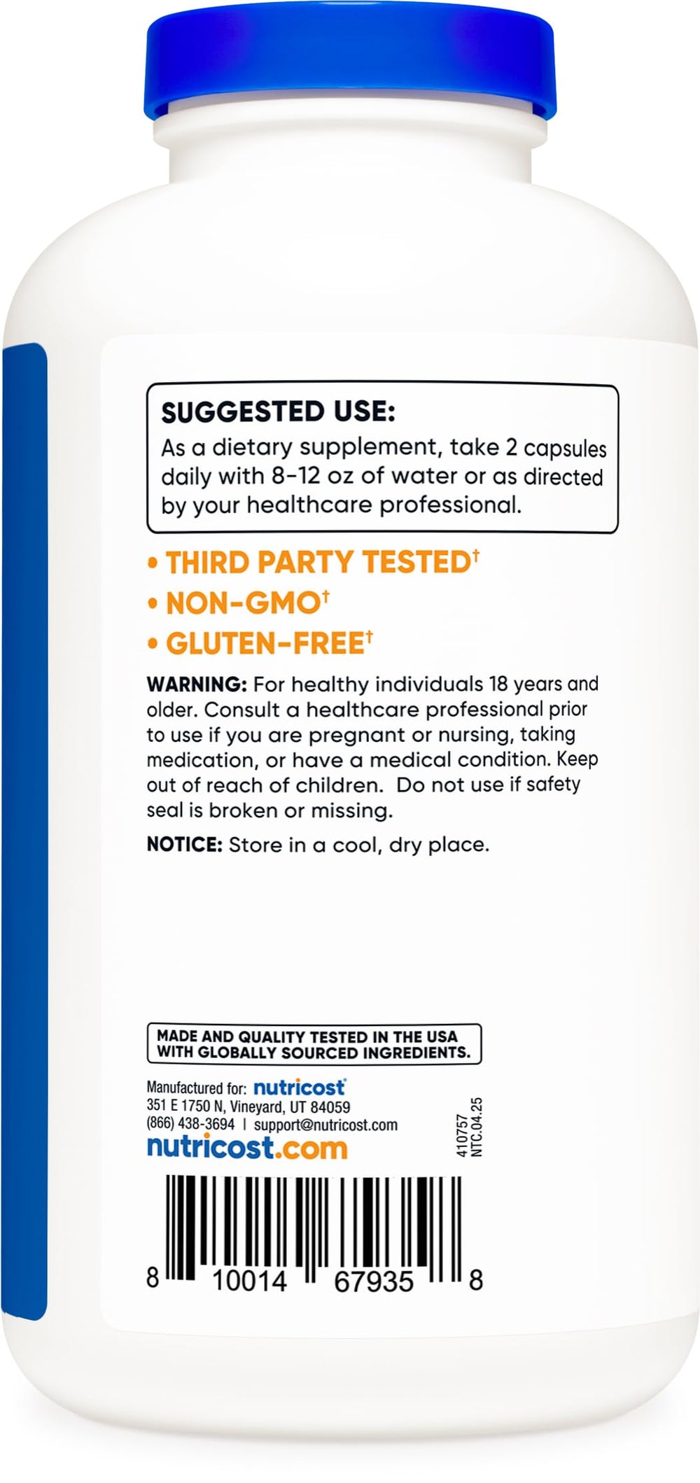 Nutricost L-Lysine 250 servings bottle for long-term supply.