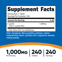 Nutricost L-Lysine bottle front highlighting 240 servings for ongoing support