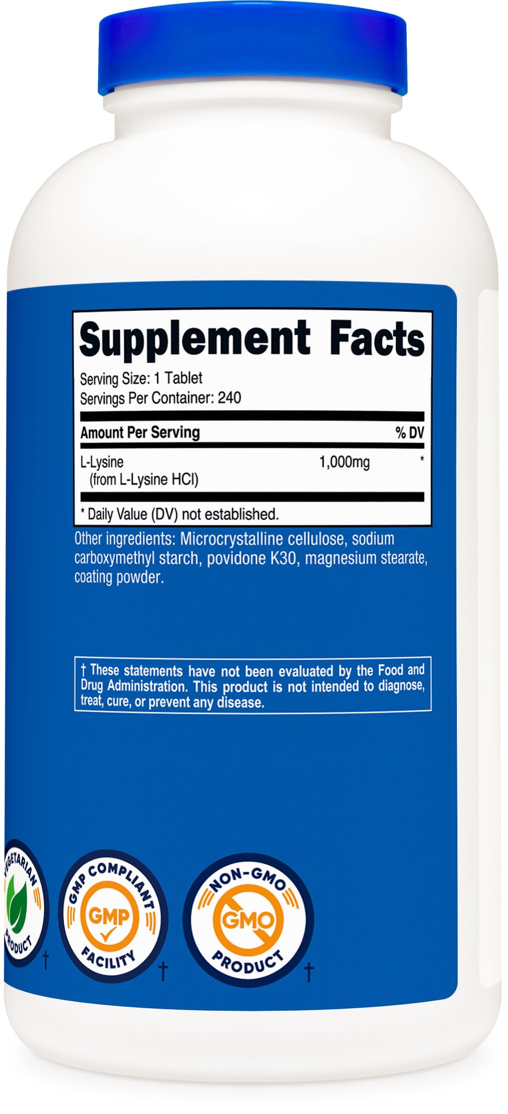 Nutricost L-Lysine box and bottle in a clean kitchen setup