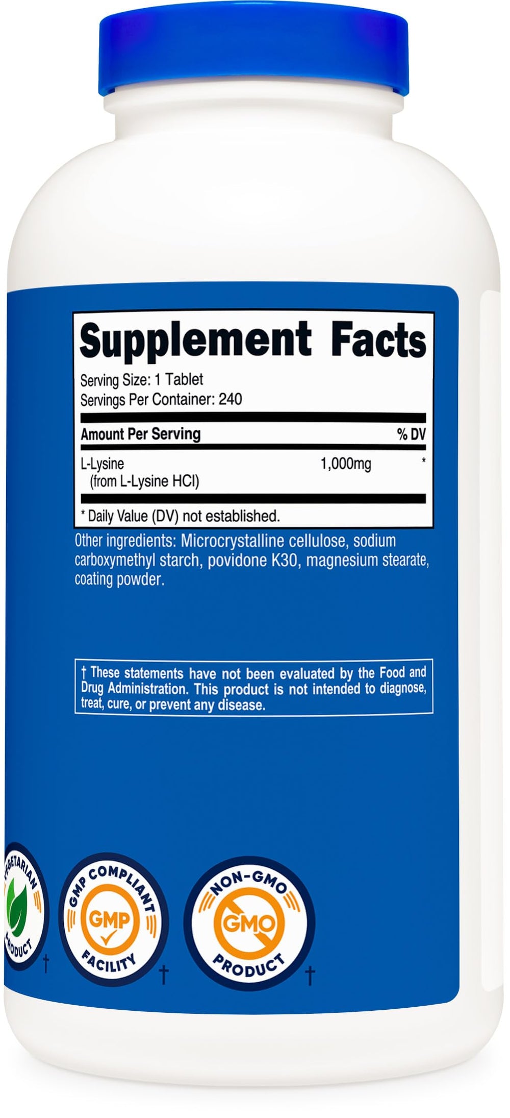 Nutricost L-Lysine box and bottle in a clean kitchen setup