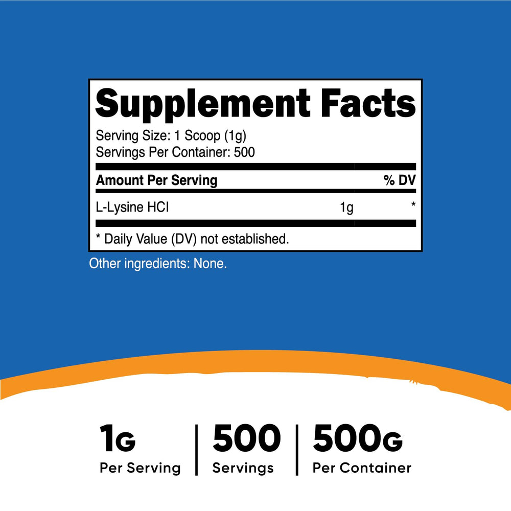 Nutricost L-Lysine powder with scoop showing convenient serving