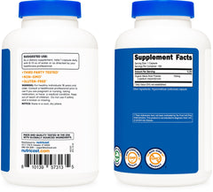 Bottle front indicates 750 mg maca root per capsule from Nutricost