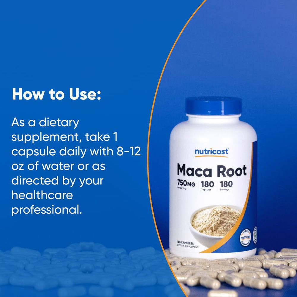 Gluten-free seal on Nutricost Maca Root Capsules packaging