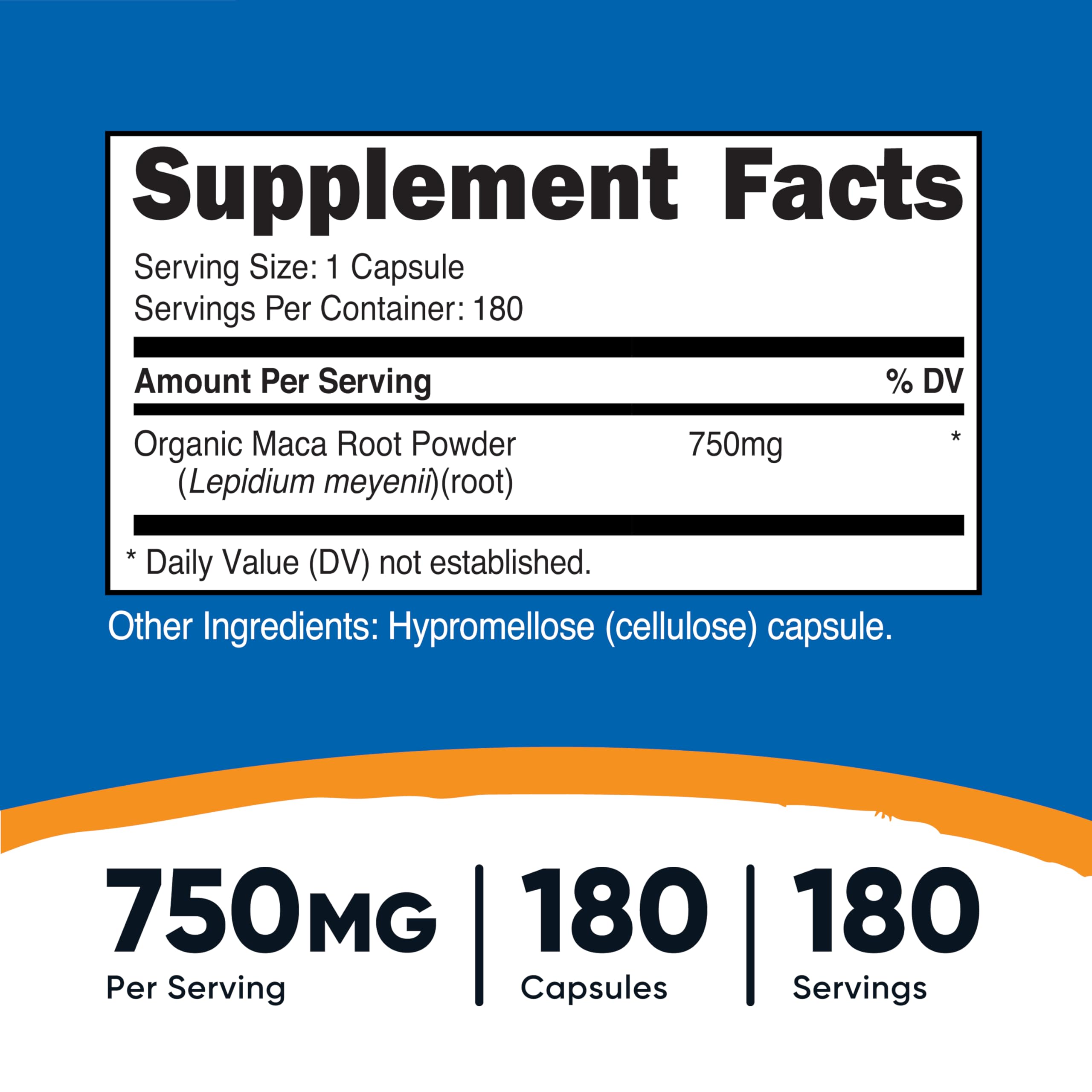 Close-up showing Nutricost Maca Root Capsules being poured for convenient daily use