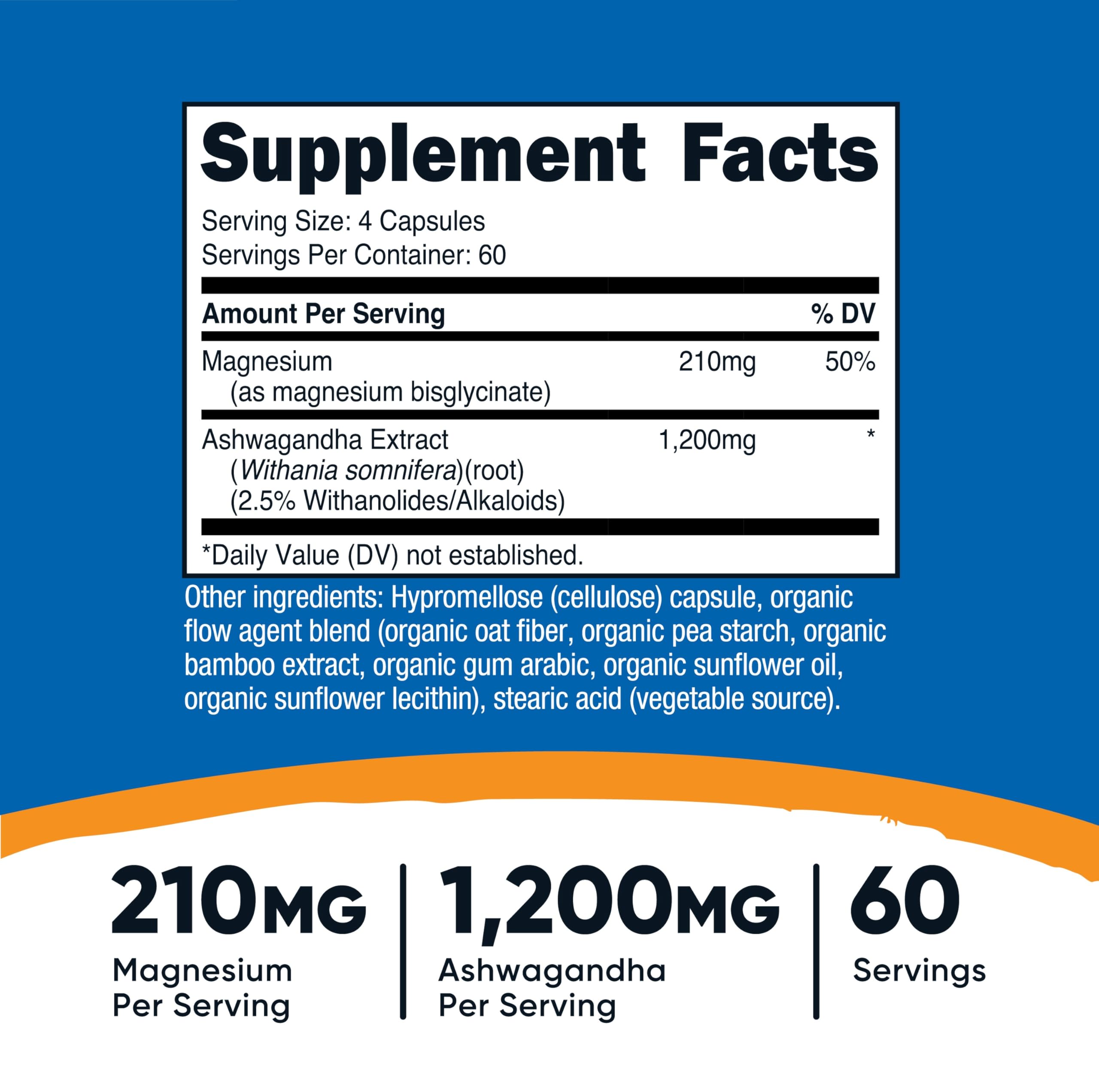 Nutricost magnesium-ashwagandha capsules closeup showing smooth texture.