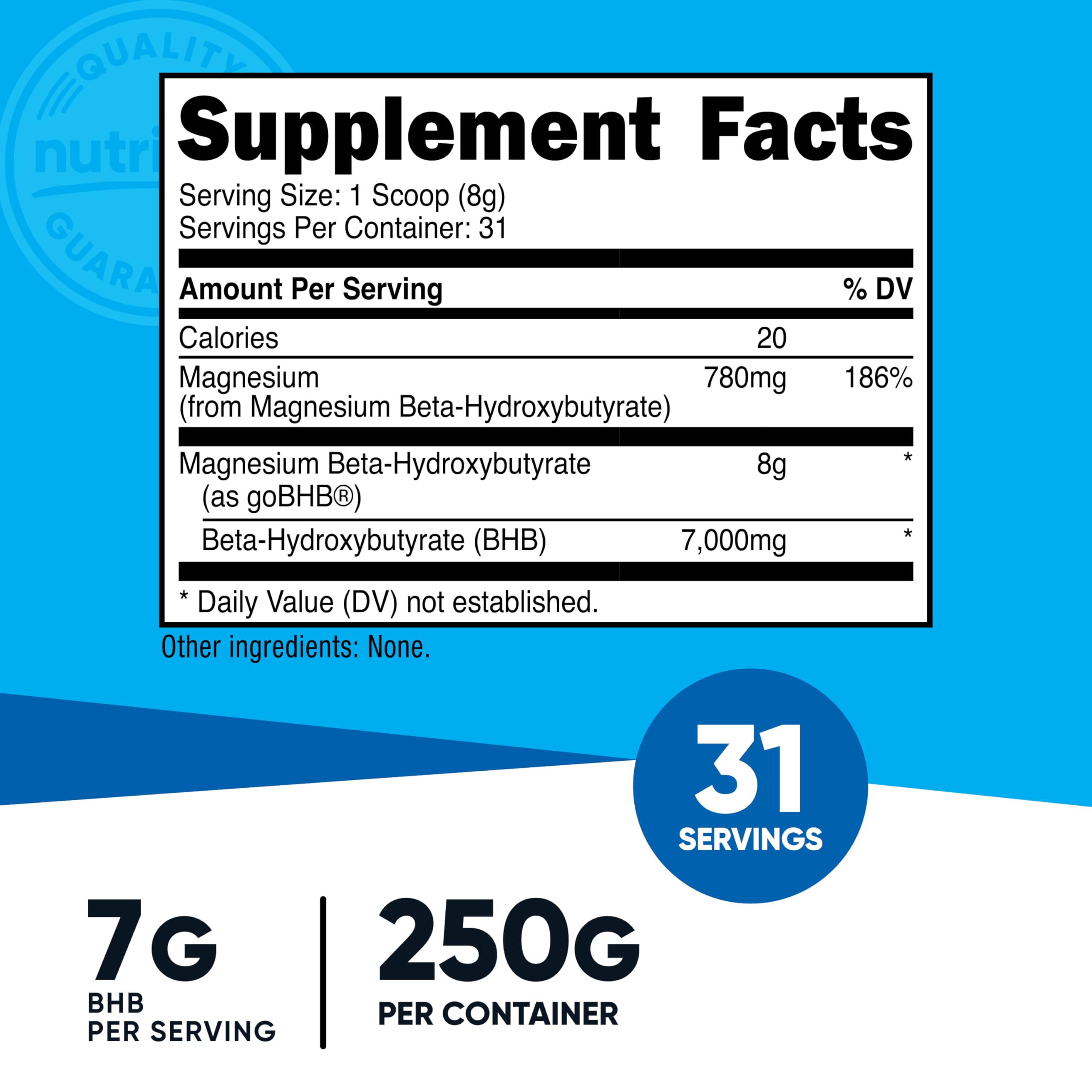 Nutricost Magnesium BHB salts bottle back showing ingredients and directions