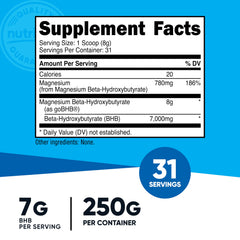 Nutricost Magnesium BHB salts bottle back showing ingredients and directions