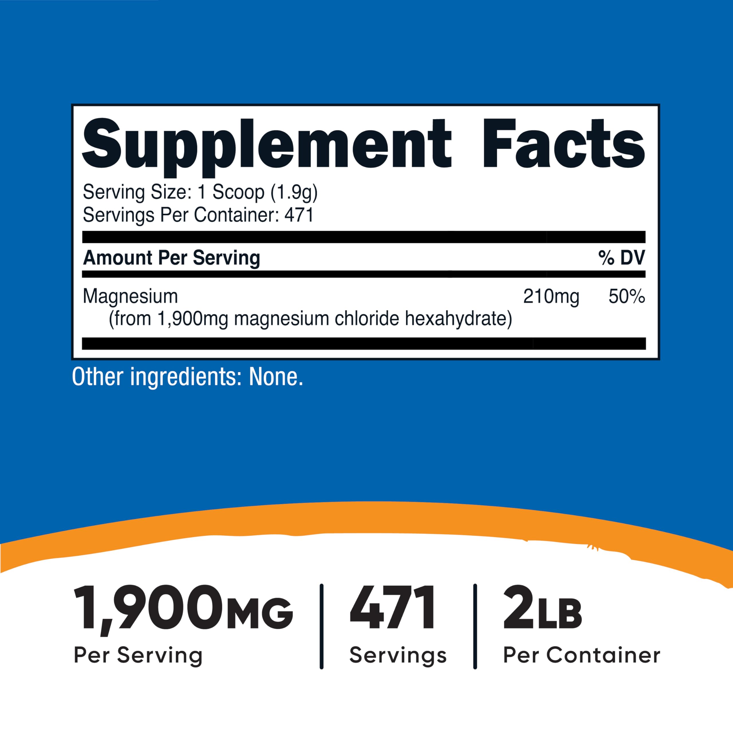 Nutricost Magnesium Chloride 2lb label highlights gluten-free and non-GMO attributes.