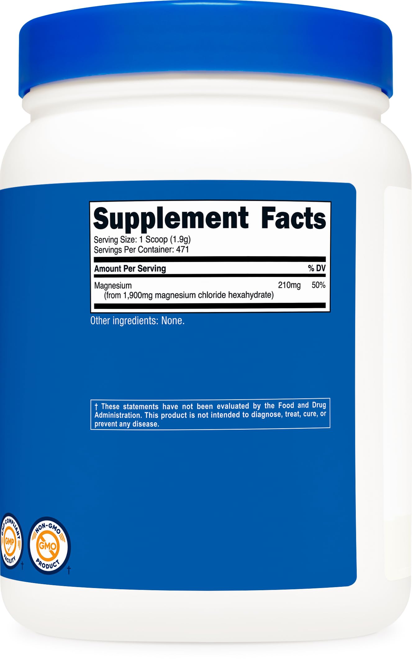 Nutricost Magnesium Chloride 2lb packaging emphasizes gluten-free formula and NSF facility origin.