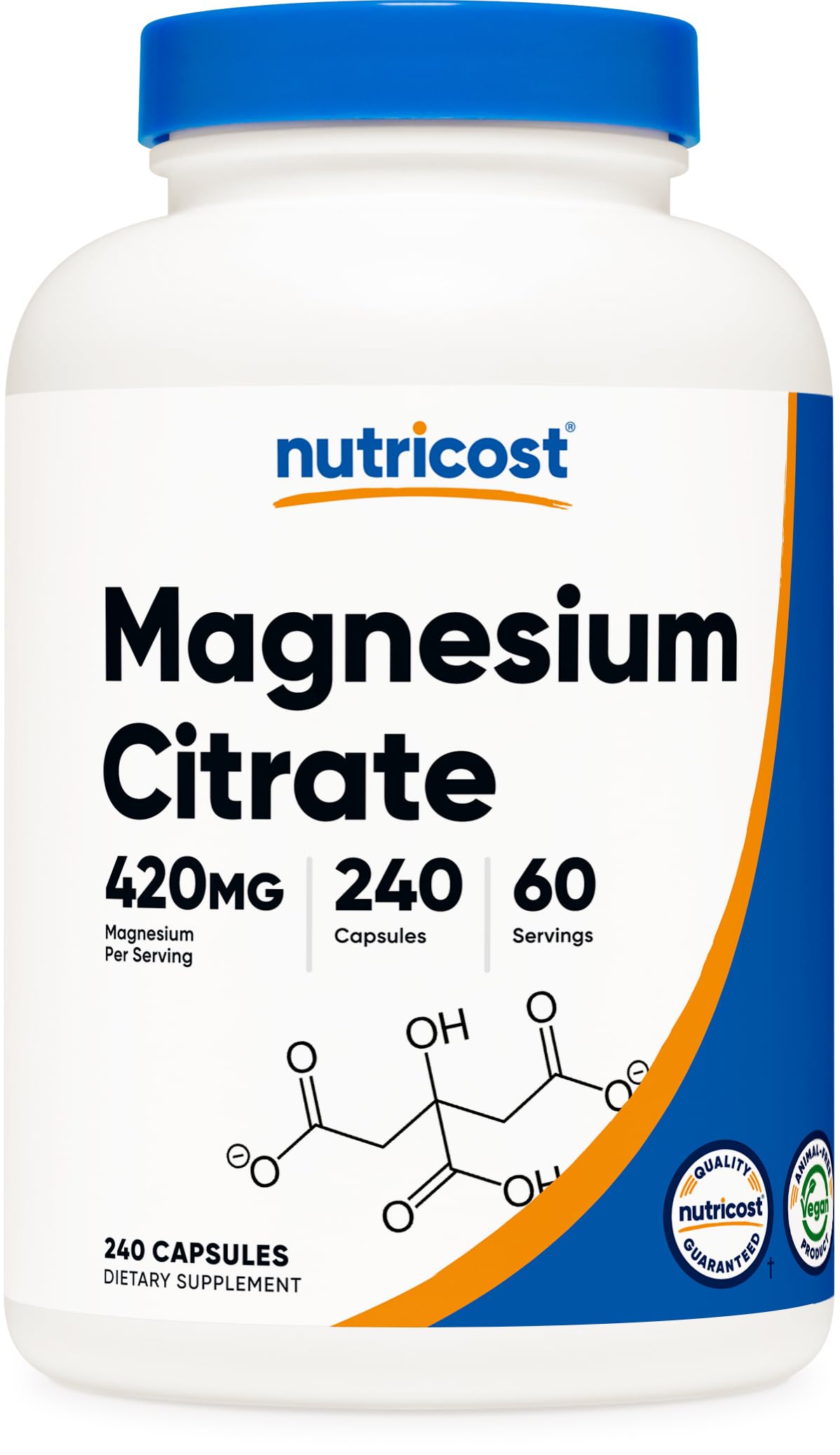 Nutricost Magnesium Citrate 420mg bottle front showing serving size for daily support