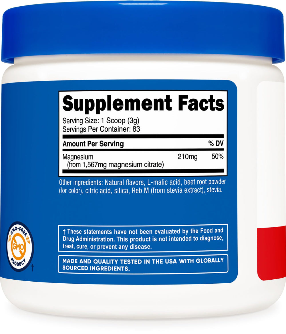 Nutricost Magnesium Citrate Powder being mixed in a glass for quick consumption.