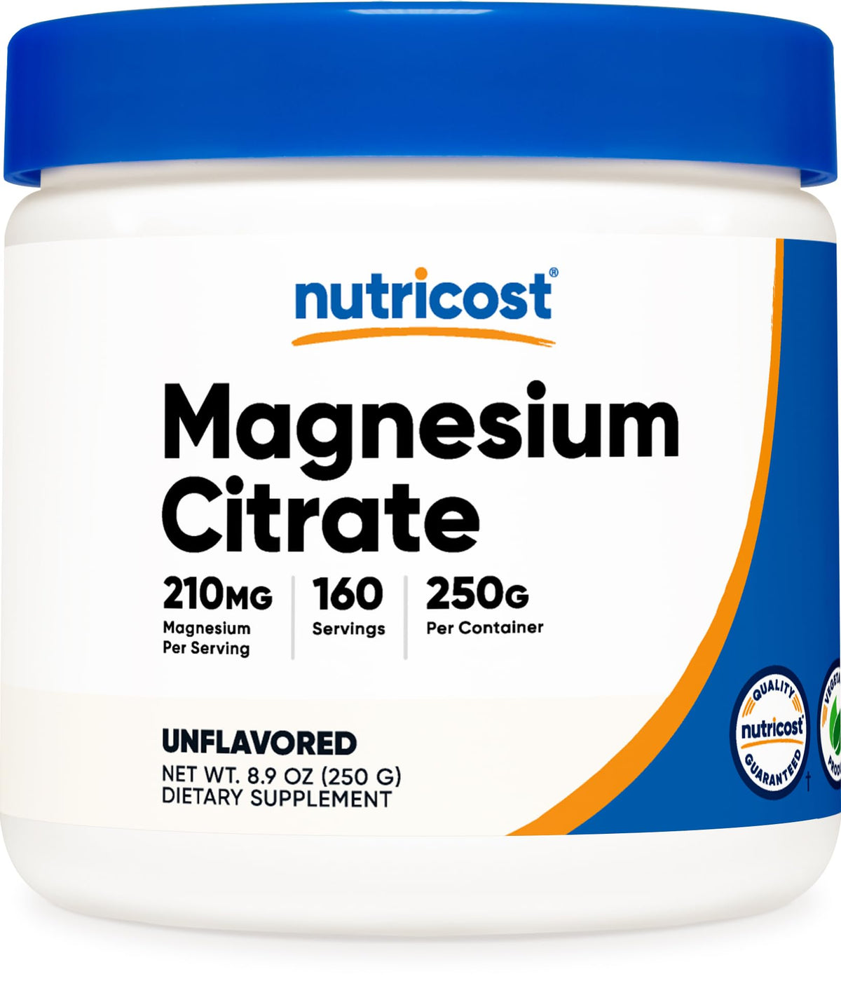 Nutricost Magnesium Citrate Powder unflavored bottle for daily magnesium support.