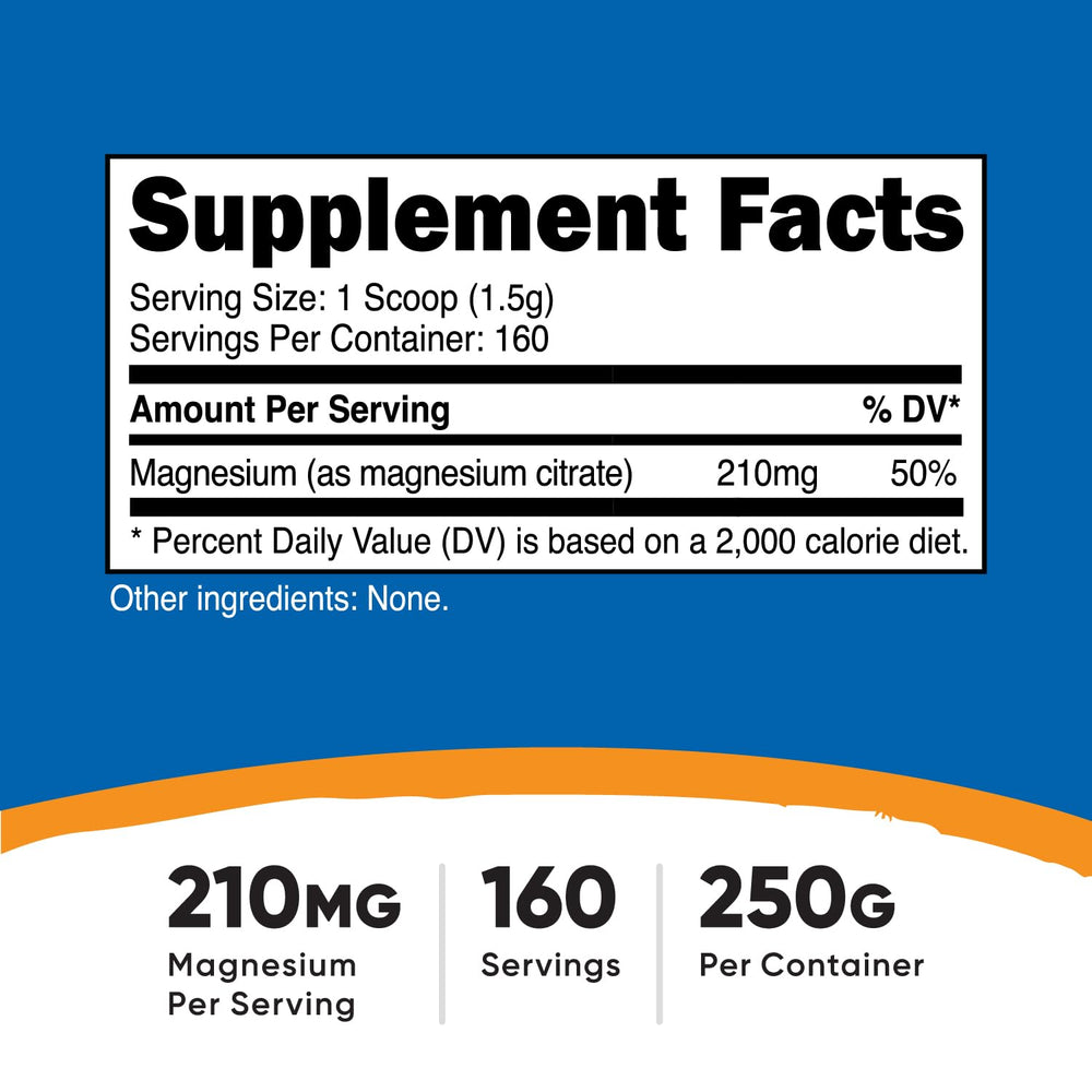 Nutricost Magnesium Citrate Powder 500g bottle for long-lasting supply.