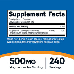 Nutricost Magnesium Complex capsules close-up highlighting the triple-form magnesium blend.