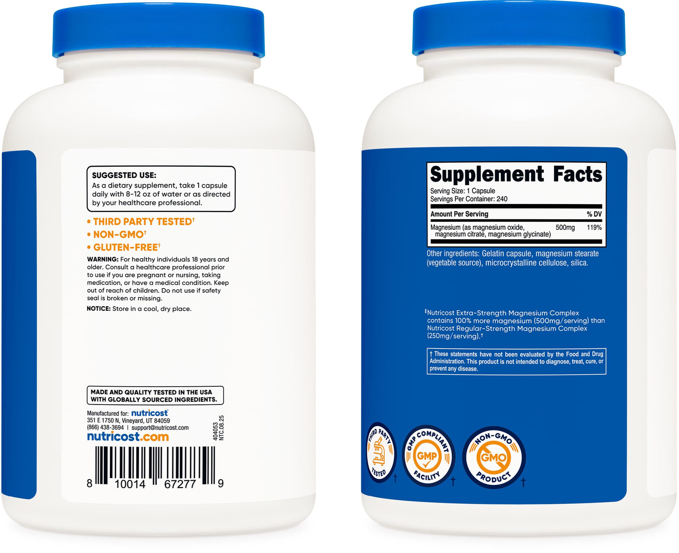 Nutricost Magnesium Complex dosage visuals suggesting reliable daily intake.