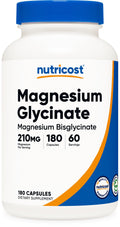 Nutricost Magnesium Glycinate Capsules – 180 Count, 210 mg per Serving, Gentle Absorption