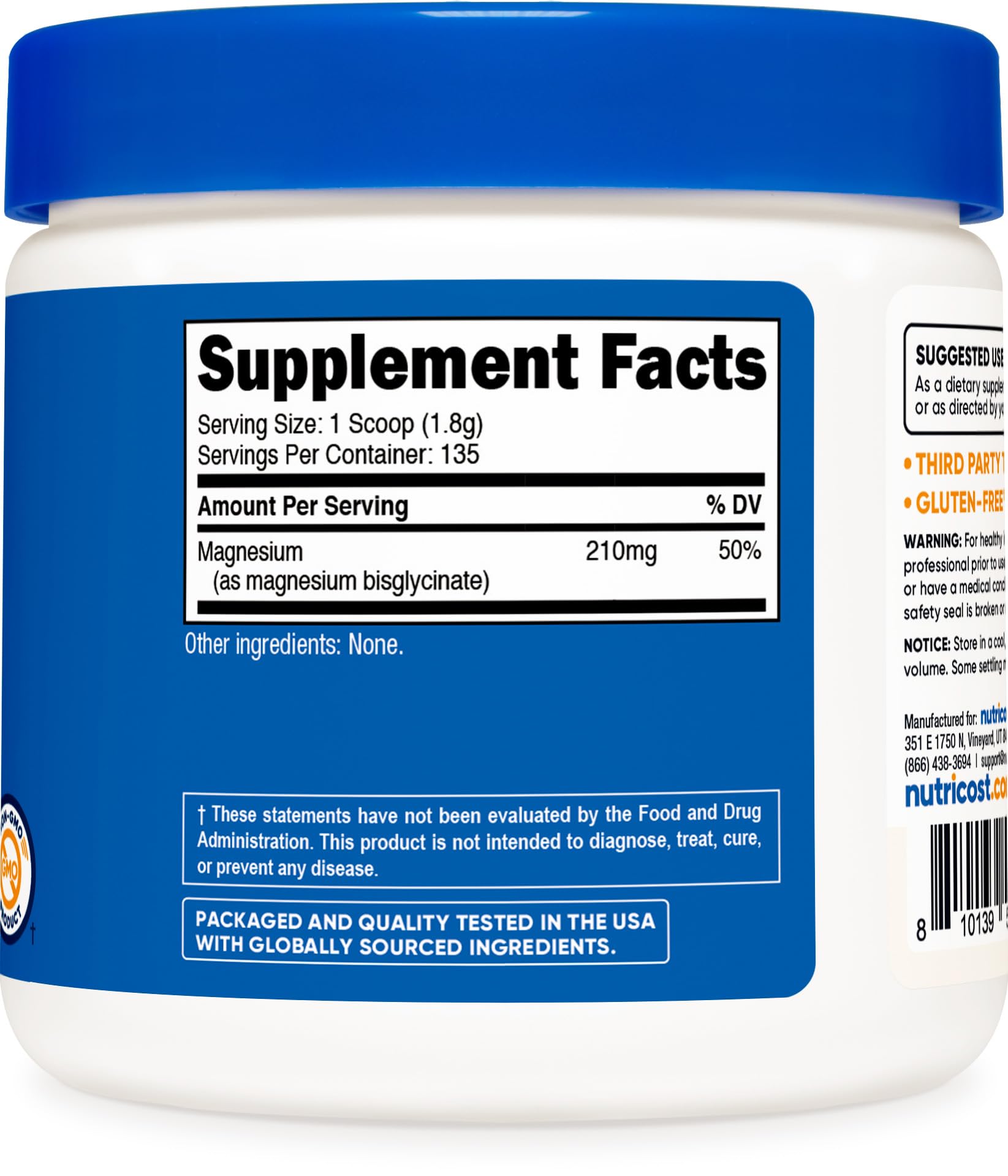 Bottle with powder and scoop for easy daily dosing.