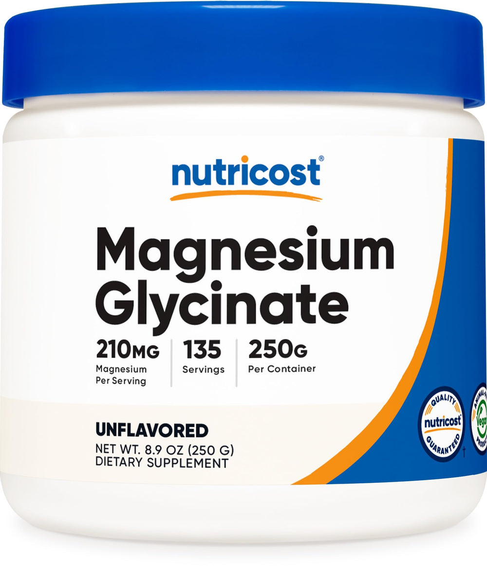 Nutricost Magnesium Glycinate Powder bottle ready for daily supplementation.