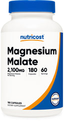 Nutricost Magnesium Malate bottle front showing 2100 mg per serving for daily mineral support.