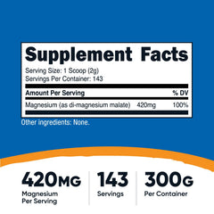 Nutricost Magnesium Malate Powder scoop close-up, convenient serving included for accurate dosing.