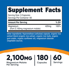 Nutricost Magnesium Malate serving illustration highlighting 420 mg magnesium per serving.